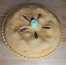 Vintage Ceramic Cherry Pie Keeper Plate Serving Dish With Lid - MCM picture