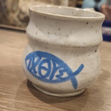 Vintage 1991 Signed Marty Inman Handcrafted  Pottery Ichthys Stoneware Cup Mug picture