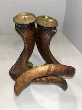 Pair Real Ram Horn Candle Holders Rustic Natural Curved Table Decor See Desc picture