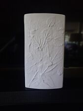 Vintage White Naaman Artline Vase w/ Relief Leaf Pattern picture