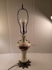 Vintage Floral Porcelain Table Lamp Mental Base Victorian Style Hand Painted. picture