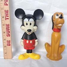 Vintage 1970s Avon Disney Mickey Mouse & Pluto Bubble Bath & Shampoo Bottles Set picture