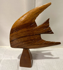 Vintage Hand Carved Wooden Angelfish Sculpture Mid Century Modern MCM  See Desc picture