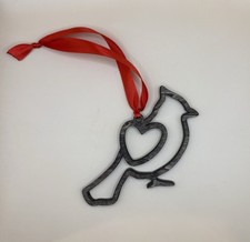 Cardinal Heart Wooden Ornament - Red Ribbon - Reminder Of Loved Ones picture