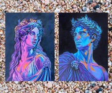 ACEO Art Card PRINTS Set of 2 Hand Painted Acrylic Original 3.5inx2.5in picture