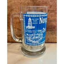 Vintage Nova Scotia Canada 12 oz Glass Beer Mug Stein Souvenir Blue Landmarks picture