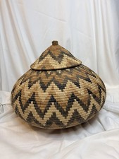 Vtg African Zulu Basket Ukhamba Zig Zag Design Handwoven South African Folk Art picture