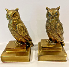 Vintage Brass Owl Bookends ~ Heavy ~ 6.75