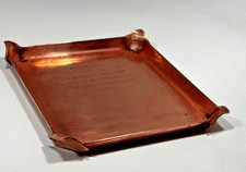 Antique 1916 Solid Copper Arts & Crafts Mission Wedding Announcement Tray 6X5.5 picture