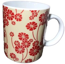 Asian Living Brand Beige With Red Floral Design Coffee Mug 16 fl oz Tea Cup picture