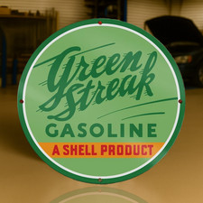 SHELL GREEN STREAK GASOLINE – Vintage Heavy Metal Sign - (XL – 19.7” / 50 cm) picture