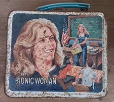 Bionic Woman Show Vintage 1978 Metal Lunchbox Lindsay Wagner Patina Rusty Vtg picture