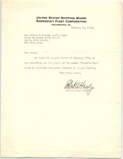 1919 US Shipping Board letter re: 'Teamwork Wins' poster picture
