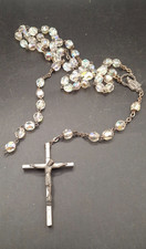 Vintage Silver Aurora Borealis Rosary Beads Need Repair Italy 22 Inch picture
