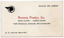 c1940's-60's - H. C. White Bauman Pontiac Inc Wilkinsburg PA - Business Card picture