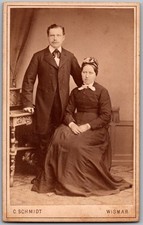 Antique CDV Circa 1870s C. Schmidt Husband Wife Wismar Germany picture