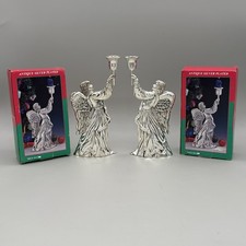 Pair Vtg Elegance Silver Plated Angel Taper Candle Holder Set 2 80934LBE Boxed picture