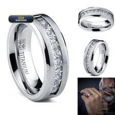 Metal Masters Titanium Men's 1Ct. Wedding Band Engagement Ring 9 Large Princess picture