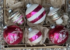 VTG Franke Made In USA Pink Confetti Tornado Mica Stripe Stencil Glass Ornament picture
