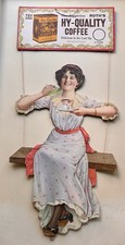 Antique Coffee Die Cut Sign 2 Piece Roth Hy-Quality Large 1920’s Swinging Girl picture