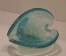Murano Glass Opaque Blue Teal Clam Shell Bowl Vase Blown Italian Glass 2 Pose picture
