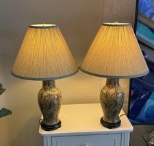 Oriental Accent 1880 Table Lamp Hand Painted Bamboo and Bird Set 2 picture