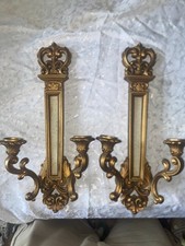 MCM 2/Pair DART Homco SYROCO 4061 Gold Double CANDLE Wall SCONCE  18¼