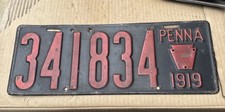 Original 1919 Pennsylvania Old Car Truck License Plate Vintage Classic Rare Part picture
