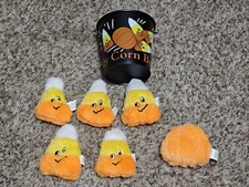 NWT Halloween Fall Candy Corn Bowling Plush Candy Corn & Pumpkin Decorative Tin picture