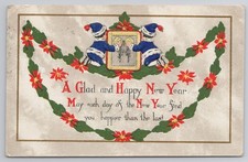 Happy New Year Children Blue Robes Poinsettias 1910 Db Postcard picture