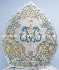 AVE MARIA Bishop's Mitre AM Embroidery METALLIC SILVER Mitra NEW picture