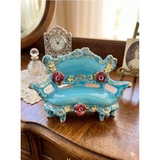 VTG Occupied Japan MCM Kitsch Miniature Turquoise Porcelain Sofa Figurine picture
