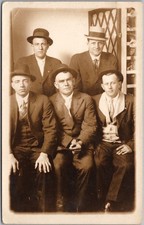 c1910s STUDIO Real Photo RPPC Postcard Five Guys in Suits / CIGARS - Unused picture