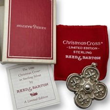 Vintage 1986 Annual Sterling Silver Christmas Cross Ornament By Reed & Barton picture