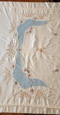 Stunning 1930's Satin Twin Hand Embroidered Bedspread In Cream  picture