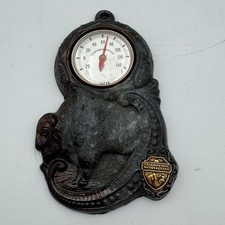 Vintage Yellowstone National Park Buffalo Bison Thermometer Souvenir Cast Metal picture