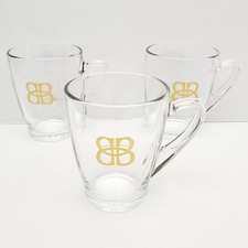 BAILEYS Irish Cream 3 x Vintage Clear Glass & Gold BB Logo Coffee Mug Cup Set picture