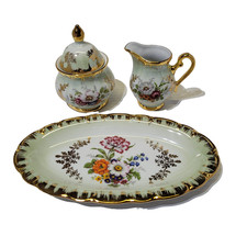 Handarbeit 22K Gold Trim Cream Sugar Set Tray Floral Porcelain Germany picture