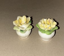 Vintage Antique English Miniature Salt & Pepper Shakers Yellow Roses Fine China picture