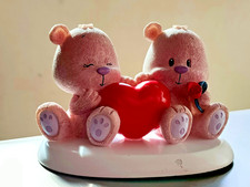 Vintage Teddy Bear Couple Figurine, Red Heart Rose, White Base, As Is picture