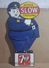 7up Slow School Crossing Porcelain Enamel Sign  40 x 20 Inches 2 Sided picture