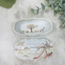 Vintage Vanity Jar Trinket dish Hand painted Porcelain White Covered Oblong Box picture