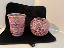 Unbranded Pink & Purple Cut Glass in Clay Art Decor Collectible Bowls SET OF 2. picture