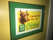 Cloverland Cow Dairy Milk Farm Barn Feed Store Farmer Kitchen Advertising Sign picture