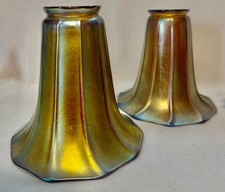Pair of Vintage Steuben Gold Aurene Trumpet Lamp Shades, Signed picture