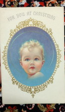 Vintage Christmas Card RUST CRAFT Baby Boy 1950s Card Rare Victorian Look picture