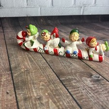 Vtg 1950s Lefton Christmas Candy Cane Sleigh Angels Figurine 626 Japan MCM picture
