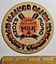 1938 LARGE GALLON SIZE Vintage HAINES DAIRY Champaign, Illinois Milk Bottle Cap picture