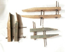 3 Vintage Early Wood Vice Clamp Lot w/ Square Head Bolts / Unbranded Homemade? picture