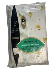 Vintage Nation Wide Penny Pillowcases Atomic Yellow Rose Set of 2 Muslin MCM New picture